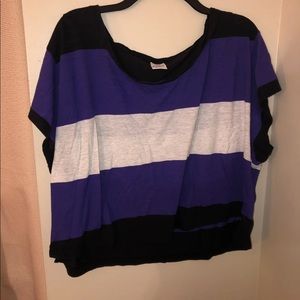 Flowy light grey purple and black striped top